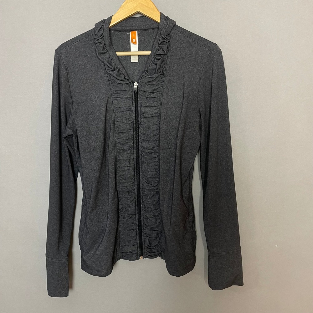 Lucy's Jacket Gray Zip-Up Ruffle Ruching Women Size Medium Athletic Running